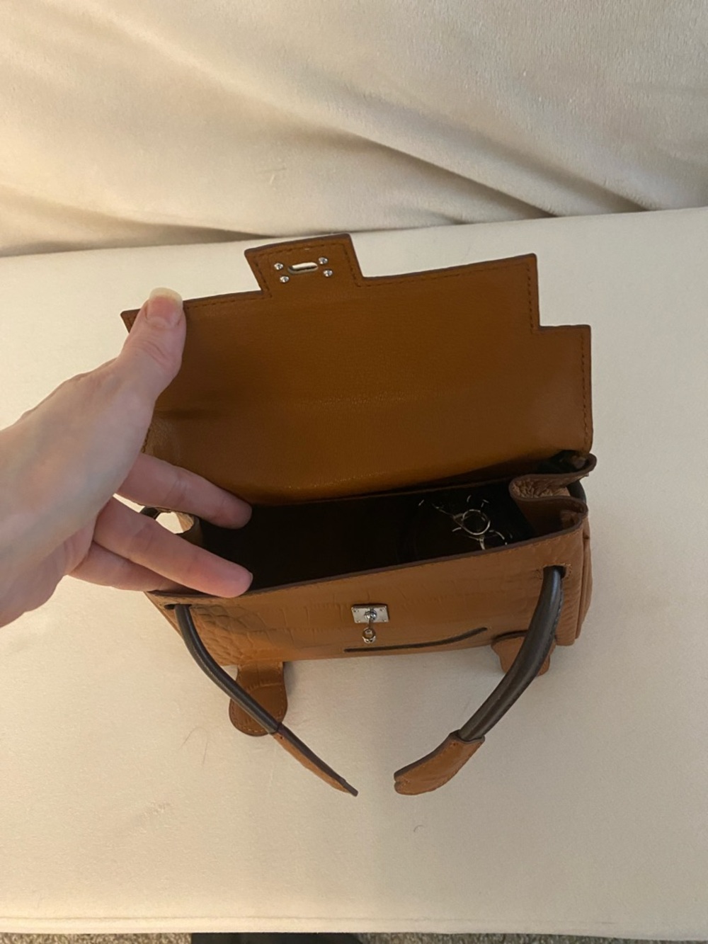20cm brown milk chocolate leather crocodile doll idolle top handle Kelly Bag - Picture 8 of 10